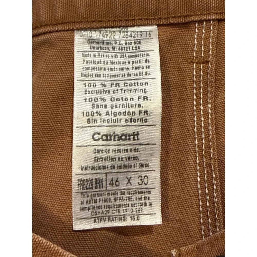 Carhartt‎ Flame Resistant Pants Mens 46X26* FRB229 BRN Work Pants Brown Cotton *